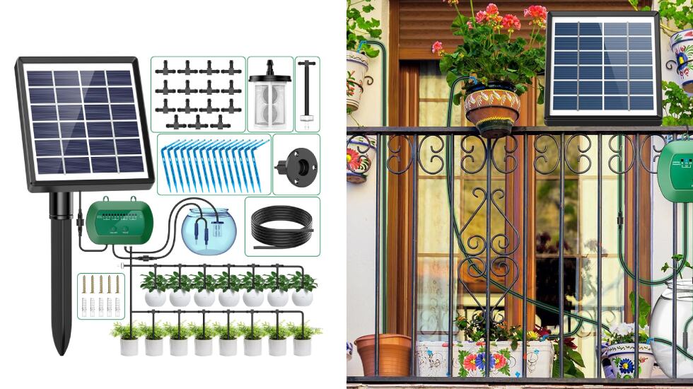 Sistema de riego por goteo solar.