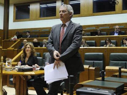 Antón Damborenea, se dirige al estrado para intervenir en el Pleno de este jueves.