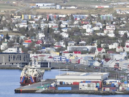 Port city of Akureyr in Iceland.