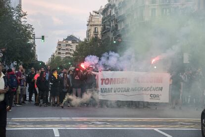 Un momento de las protestas de los separatistas en el centro de Barcelona.