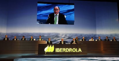 El presidente de Iberdrola, Ignacio Sánchez Galán, en la junta de accionistas de la compañía eléctrica.