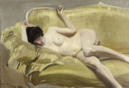 Desnudo en el diván amarillo (1912), de Joaquín Sorolla.