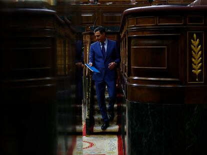 Pedro Sánchez, el jueves en el Congreso, durante el pleno monográfico sobre el 'caso Pegasus'.