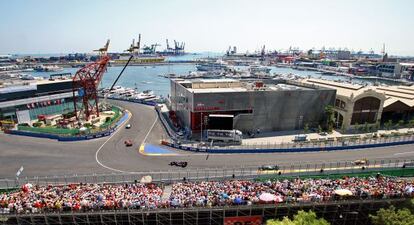 El circuito de Fórmula 1 de Valencia, durante la carrera del Gran Premio de Europa de 2009.
