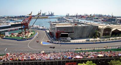 El circuito de F&oacute;rmula 1 de Valencia, durante la carrera del Gran Premio de Europa de 2009. 