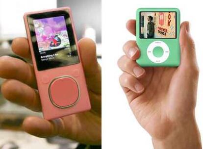 Sobre estas líneas, reproductor iPod, de Apple. A la izquierda, Zune, de Microsoft.