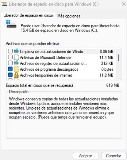 Liberar espacio en Windows actualizaciones