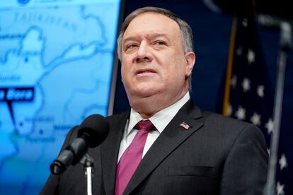 El secretario de Estado de Estados Unidos, Mike Pompeo, durante su intervención el 12 de enero de 2021 en el Club Nacional de Prensa de Washington.