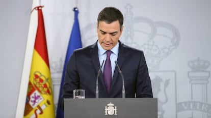 El presidente del Gobierno, Pedro Sánchez, este lunes en La Moncloa.