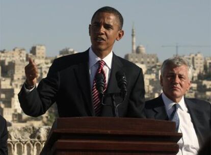 Barack Obama, durante una rueda de prensa en Amán