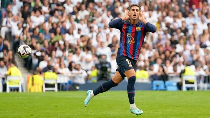 Ferran Torres, del Barcelona, celebra su gol. 