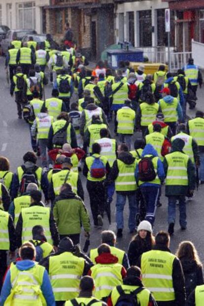 Caminata hacia A Coruña de trabajadores de los astilleros ferrolanos.