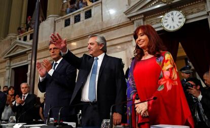 Alberto Fernández e Cristina Kirchner neste domingo, durante a abertura das sessões ordinárias do Congresso.