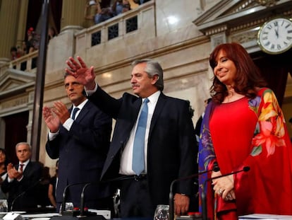 Alberto Fernández e Cristina Kirchner neste domingo, durante a abertura das sessões ordinárias do Congresso.