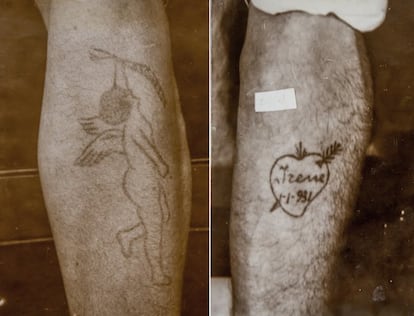 El querubín que el español Manuel H. R. tenía tatuado y que el doctor Mello fotografió en São Paulo. Se lo hizo un tatuador italiano en Pensilvania (EEUU). Ayudante de albañil, estaba preso por hurto y era reinciente. Amor de madre es uno de los lemas que se repite en el archivo del Museo Penitenciario Paulista.