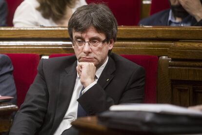 Carles Puigdemont en la sesion de control del Parlamento de Catalu&ntilde;a del pasado 9 de junio. 