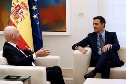 Pedro Sánchez, aquest dimarts a la Moncloa amb el fundador del Fòrum de Davos, Klaus Schwab.