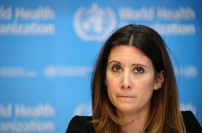 La epidemióloga estadounidense Maria van Kerkhove, en una rueda de prensa sobre la covid en Ginebra (Suiza), al comienzo de la pandemia.