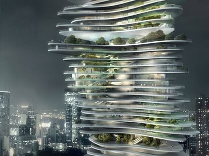 Ma Yansong ha sido elegido uno de los veinte jvenes arquitectos ms influyentes por la revista 'ICON'. En esta imagen de su proyecto Urban Forest, se aprecia la vegetacin entre las plantas del edificio. Va "ms all de colocar rboles en un edificio", segn palabras del creador, y responde a la necesidad de incluir el paisaje tradicional y la naturaleza en la arquitectura urbana.