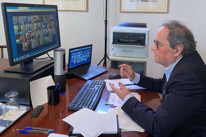 Quim Torra,en la videoconferencia de presidentes autonómicos en el mes de abril.