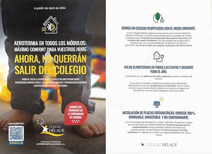 La publicidad que el colegio Hélade ha elaborado para promocionar su nuevo sistema de aerotermia.