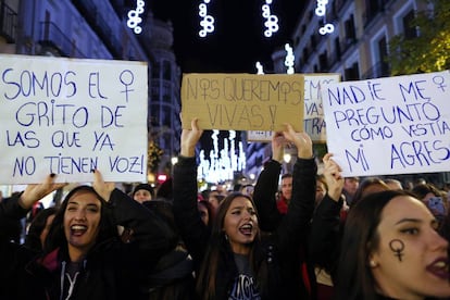 Un momento de la manifestación contra la violencia de genero en Madrid.