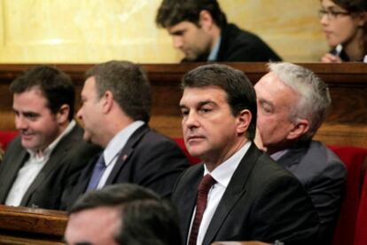 El lider de Solidaritat Catalana ( SI ) y ex- presidente del Fc. Barcelona, Joan Laporta Estruch,  en el hemiciclo de Parlament de Cataluña en el inicio de la IX Legislatura desde el restablecimiento de la democracia, en el inicio de la sesión de constitución de la camára catalana.