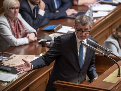 El primer ministro checo, Andrej Babis, durante una sesi&oacute;n parlamentaria en Praga, Rep&uacute;blica Checa, este martes.