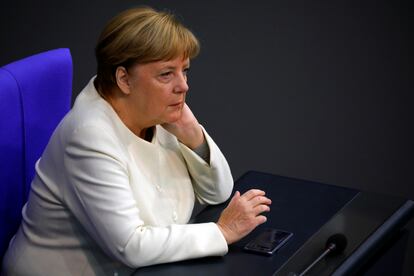 La canciller alemana, Angela Merkel, en una sesión en el Bundestag.