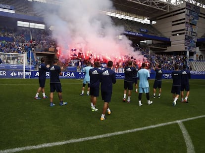 Entrenamiento del Oviedo previo al derbi. 