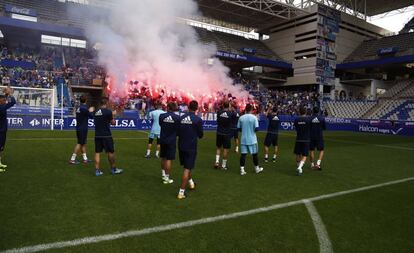 Entrenamiento del Oviedo previo al derbi. 