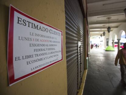 Locales comerciales en el centro de Oaxaca se mantienen cerrados debido al paro de 24 horas convocado para este 8 de agosto.