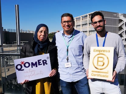 Leila Moulay, Juancho Escobar (fundador) y Sergio Mínguez, de la empresa Q´omer.