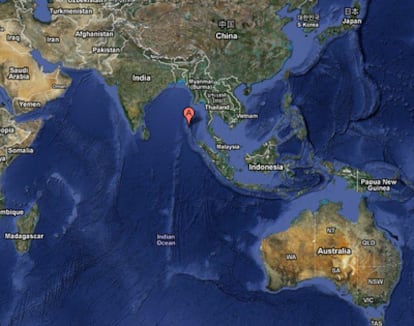 Localización del terremoto junto a India
