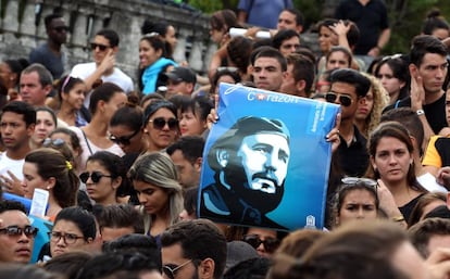 People gather in Havana on Saturday to remember Fidel Castro.