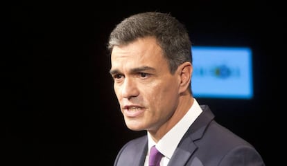 Pedro Sánchez durante la rueda de prensa tras cumpir 100 días de mandato