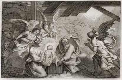 Ilustración de la Biblia Royaumont (1811) correspondiente a la Navidad, en el Nuevo Testamento.