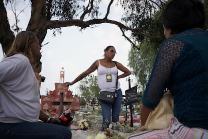 Kenya Cuevas and friends at the grave of Paola, the trans woman whose murder triggered Cuevas' activism