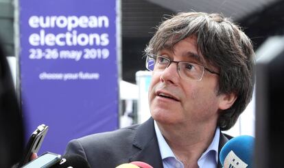 Carles Puigdemont atiende a la prensa en Bruselas el pasado 26 de mayo.