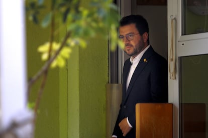 El presidente de la Generalitat, Pere Aragonès, visita una guardería en el primer día del nuevo curso escolar.