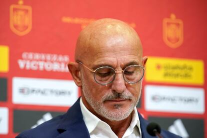 Spain coach Luis de la Fuente holds a press conference at the Federation's headquarters in Las Rozas, Madrid.