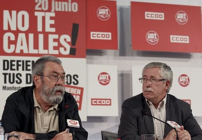 Los secretarios generales de UGT, C&aacute;ndido M&eacute;ndez, y CCOO, Ignacio Fern&aacute;ndez Toxo.