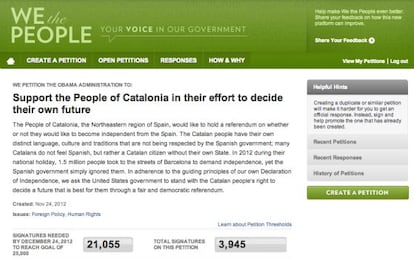 Imagen de la petición sobre Cataluña en la página de la Casa Blanca.