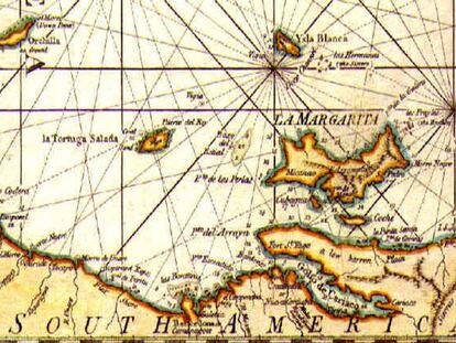 Antiguo mapa británico de la isla Margarita, en Venezuela.