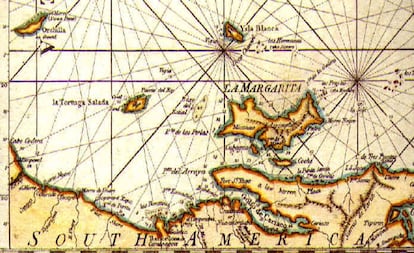 Antiguo mapa británico de la isla Margarita, en Venezuela.