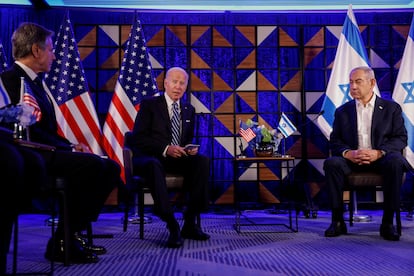 Joe Biden con Benjamín Netanyahu, el miércoles reunidos en Tel Aviv.