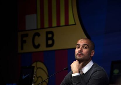 Guardiola, durante la rueda de prensa de su despedida.