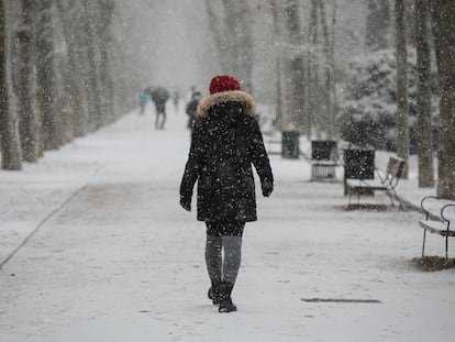 Snow in Madrid's Retiro Park on Thursday.