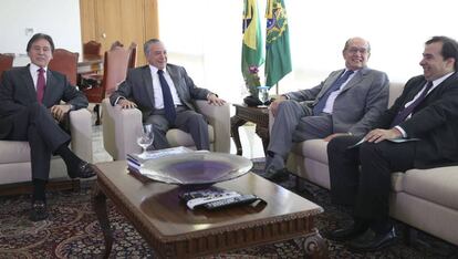 Eun&iacute;cio, Temer, Mendes e Maia no Planalto.