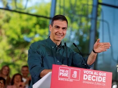 Pedro Sánchez, durante un acto de campaña de las elecciones autonómicas en el País Vasco.